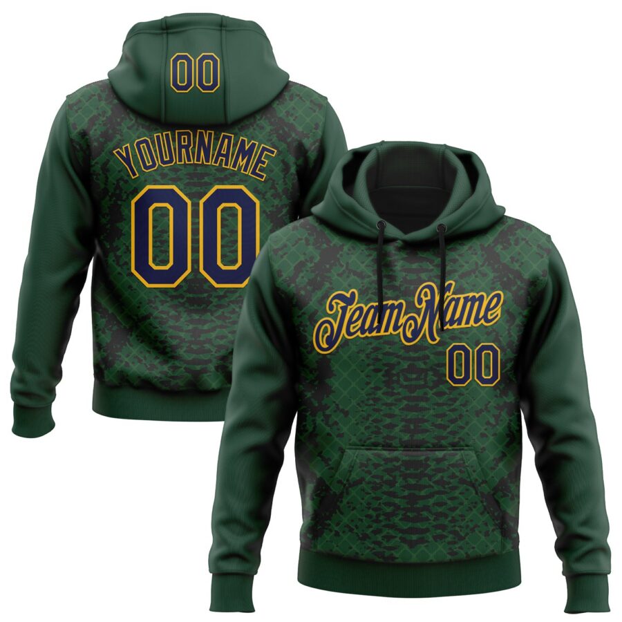 Custom Stitched Green Navy Black-Gold 3D Pattern Design Snake Skin Print Sportswear Pullover Sweatshirt Hoodie
