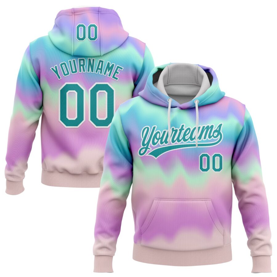 Custom Stitched Tie Dye Teal-White 3D Sports Pullover Sweatshirt Hoodie