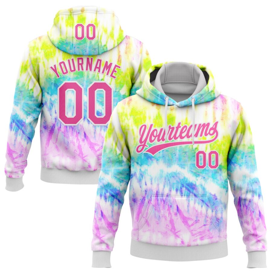 Custom Stitched Tie Dye Pink-White 3D Sports Pullover Sweatshirt Hoodie