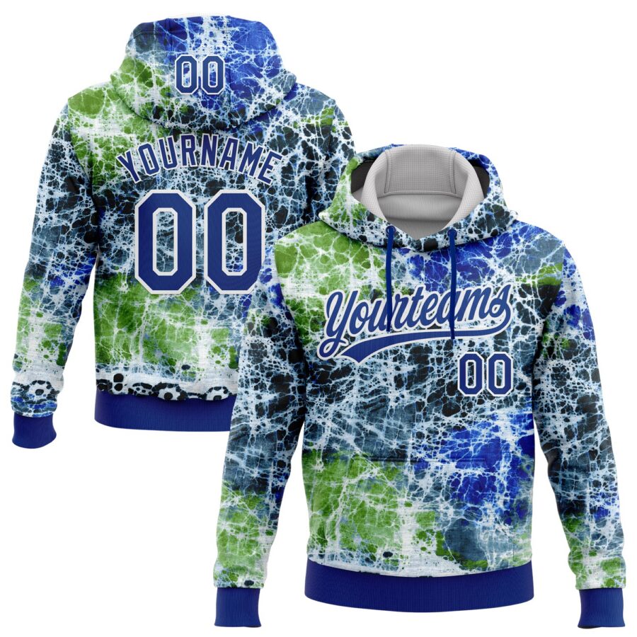 Custom Stitched Tie Dye Royal-White 3D Sports Pullover Sweatshirt Hoodie