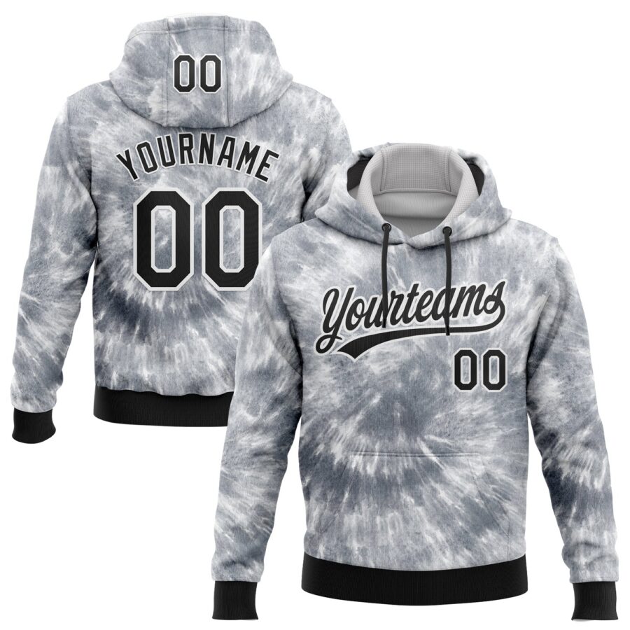 Custom Stitched Tie Dye Black-White 3D Sports Pullover Sweatshirt Hoodie