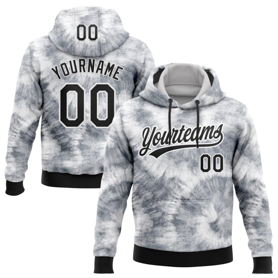 Custom Stitched Tie Dye Black-White 3D Sports Pullover Sweatshirt Hoodie