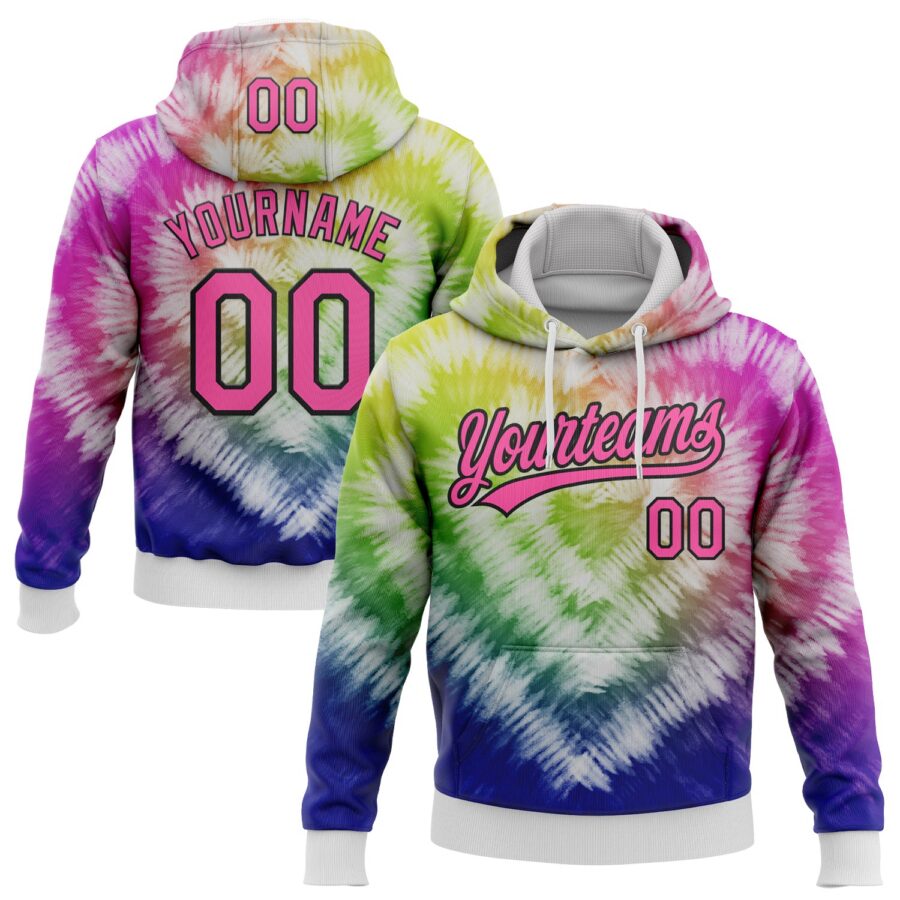 Custom Stitched Tie Dye Pink-Black 3D Sports Pullover Sweatshirt Hoodie