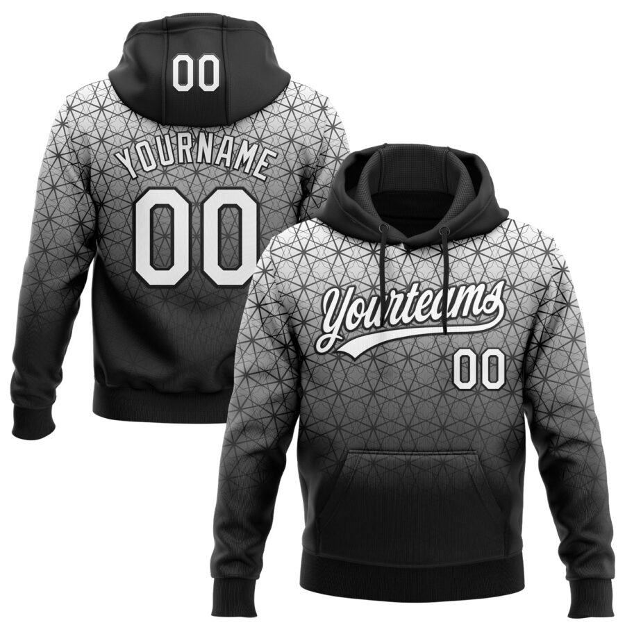 Custom Stitched Black White 3D Pattern Design Gradient Line Sportswear Pullover Sweatshirt Hoodie