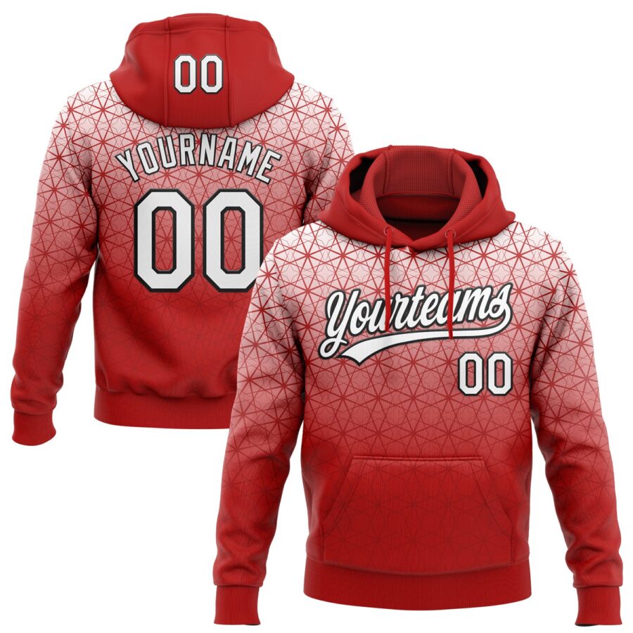 Custom Stitched Red White-Black 3D Pattern Design Gradient Line Sportswear Pullover Sweatshirt Hoodie
